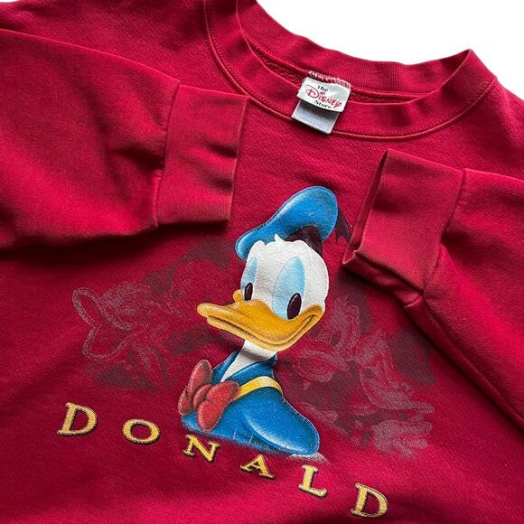 Vintage Donald Duck Walt Disney Red 90s Cartoon Crewneck Size Large - Picture 2 of 3